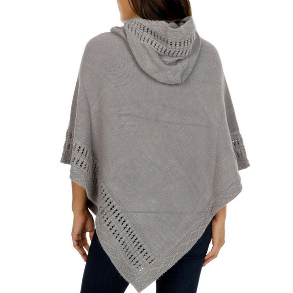 Steve Madden Women's Hooded Knit Poncho Gray One Size Christmas Gift - Picture 2 of 2